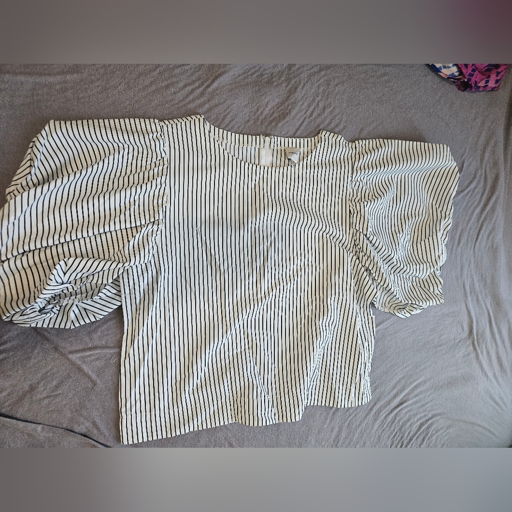 Maeve White and Gray Boxy Ruffled Blouse